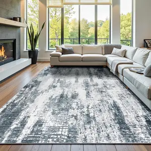 8x10 Large Area Rugs for Living Room, Machine Washable Rug, Soft Modern Abstract Rug for Bedroom, Stain Resistant Non Slip Low Pile Foldable Carpet for Dining Room Dorm Decor, Grey, Brown, Blue,4x6, 5x7, 6x9, 8x10 Feet