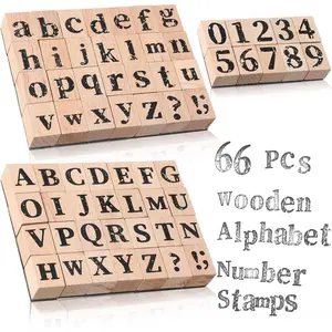 66 Pcs Wooden Alphabet Number Stamps Small Letters Wooden Rubber Number Letter with Symbols for DIY Projects, Arts and Crafts, Scrapbooking