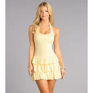 Sunlit Plans Halter Tiered Skater Dress