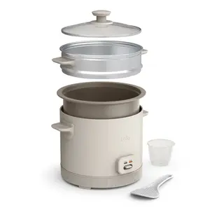 bella 16 Cup Rice Cooker with Steamer Oatmilk: Nonstick Coating, Automatic Keep Warm, Tempered Glass Lid, 2 Settings