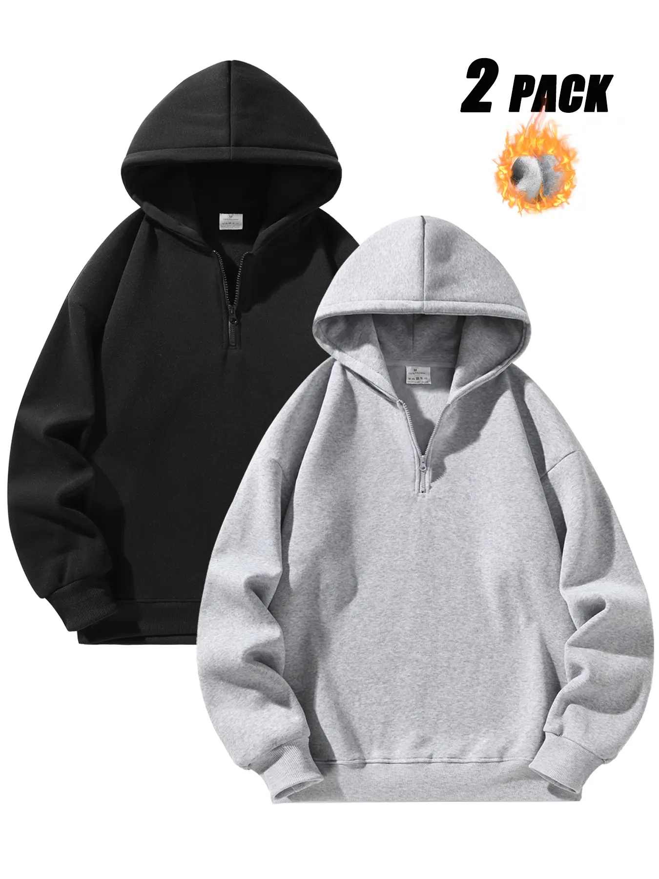 Men's Fleece-Lined Athletic Half-Zip Long Sleeve Hoodie - Solid Color, Basic Style, Warm & Comfortable for Daily Wear, Street Casual & Outdoor Activities， Unisex Fleece Casual Sweatshirt ，Men's Upper Body Sweater。