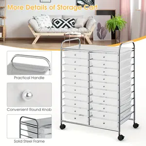 2024 20 Drawers Rolling Cart Storage Scrapbook Paper Studio Organizer Bins Clear