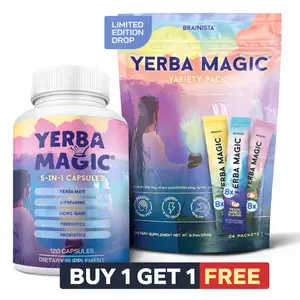 Yerba Magic 2 Pack Bundle: Variety Pack & 5-in-1 Capsules | Yerba Mate, Lion's Mane, L-Theanine, Prebiotics, Probiotics