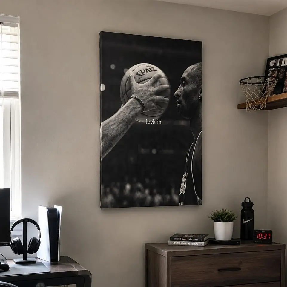 Kobe Bryant Inspirational Canvas Wall Art, Focus & Determination Quote Poster, Black and White Basketball Decor, Motivation Print for Bedroom, Office, Gym & Man Cave sport room decor，black art print