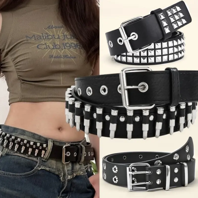 00s【archive】big buckle gimmick belt/Y2K Y2k Belts for Women Vintage 2000s Belt Grunge Indie Aesthetic Y2k