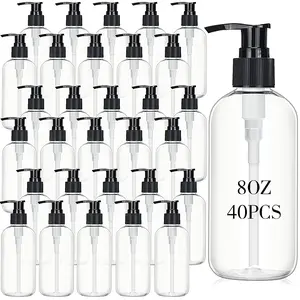40 count Empty Pump Bottle 8 oz Clear Refillable Plastic Bottles with Pump Dispenser Travel Lotion Container for Shampoo Hand  Soap Oil Massage Moisturizer  Cream Liquid
