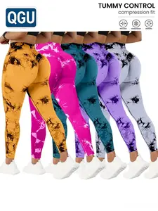 QGU High Waist Tummy Control Yoga Pants For Women Summer Tie Dye Fitness Leggings Stretchy Running Peach Lift Workout Tights Assorted Colors America Style Sports