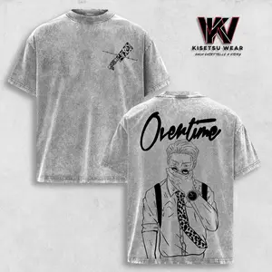 ''Overtime'' Nanami Kento Vintage Washed Oversized T-Shirt – Jujutsu Kaisen Anime Graphic Tee, Dark Anime Streetwear Aesthetic, Soft Cotton Casual Unisex Top, Gift for JJK Fans