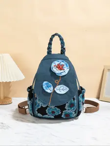 Boho Ethnic Style Handwoven Dye Flower Backpack, Multi-Layer Chest Bag, Two-In-One Design, Random Cut, Unisex, Casual Printed Backpack
