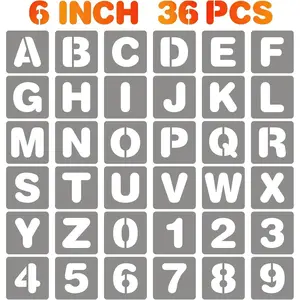 36PCS Letter Stencils Symbol Numbers Craft Stencils, Reusable Alphabet Templates Interlocking Stencil Kit for Painting on Wood, Wall, Fabric, Rock, Sign(6 Inch)