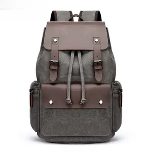 Leather Backpack for Men Waxed Canvas Laptop Backpack 17.3 Inch Rucksack Vintage Travel Backpack