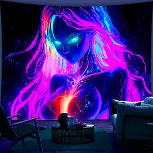 1pc Glow-in-the-Dark Anime Tapestry - UV Reactive Fluorescent Wall Hanging with Vibrant Graffiti Art, Large Peach Light Beige Fabric for Bedroom, Party & Festival Decor, No Installation Needed, Anime Wall Art, Bedroom Decoration, Glow In Da