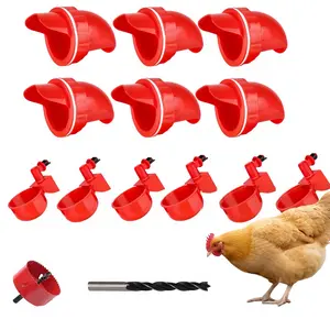 Rainproof, No Waste Gravity Feeder Design, DIY Automatic Poultry Feeder Kit, 6 Feeding Ports, 6 Water Cups, Automatic Chicken Duck Feeder Kit, No Waste Automatic Poultry Feeder Ports Kit & Waterer Set, A hole Saw and Drill Bit.