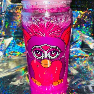 16oz Premade Furby Lava Cup with Vibrant Pink Furby Design and Sparkling Lava Effect