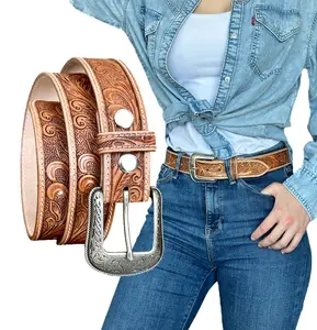 Y2K Western Vintage Style Floral Belt Western Belt for Women Full Grain One Piece Leather Y2K Vintage Cowgirl Belt Handmade 1.5” Wide Belt with Buckle Engraved Tooled
