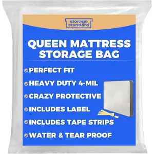 Mattress Bags for Moving & Storage - Heavy Duty Thick 4mil Reusable Waterproof Plastic Mattress Cover Perfect Bed Fit Clear, 100 × 64 x 15 Inches