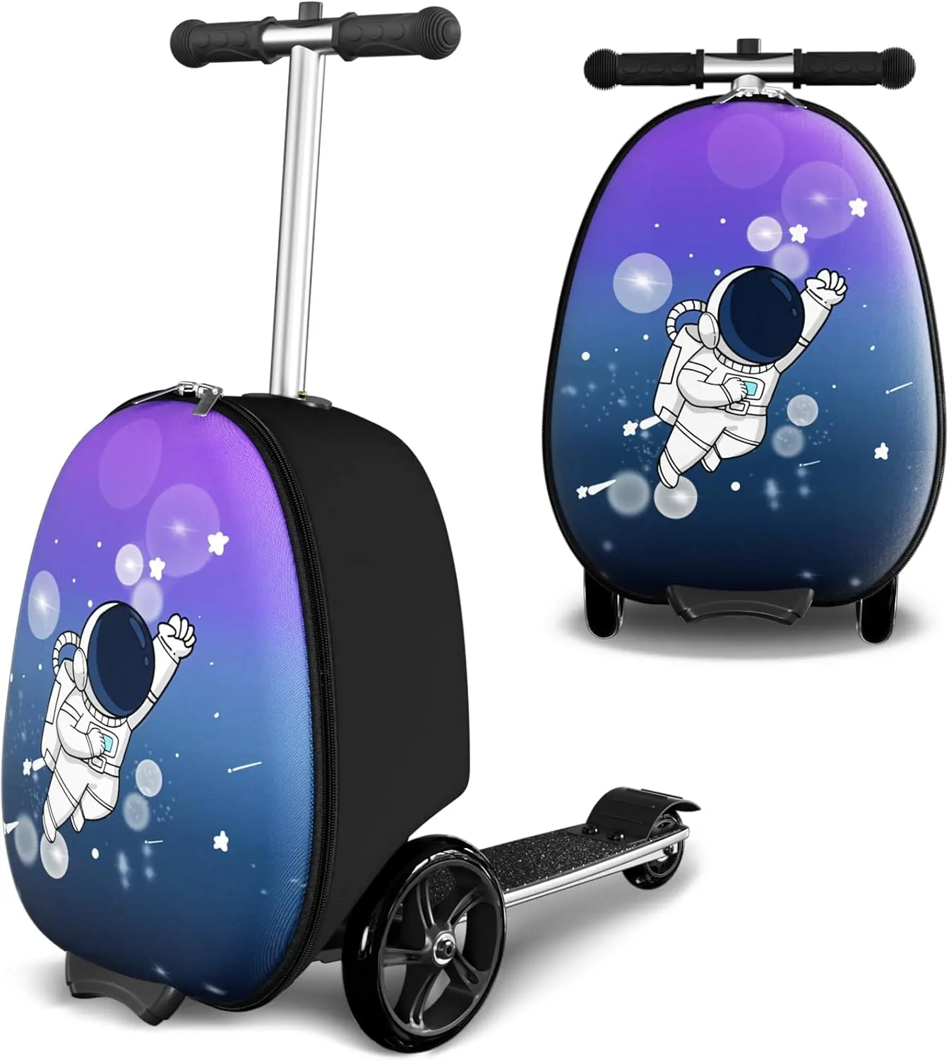 Scooter Suitcase for Kids, 2 in 1 Ride-on Luggage with Flash PU Wheels, Adjustable Handle & TPR Non-Slip Grip, Foldable & Lightweight, Ages 5-12