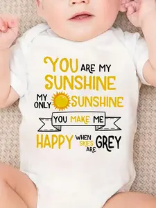 PUEMCO Unisex Baby Bodysuit, Soft Cotton Blend 'You Are My Sunshine' Graphic Print Onesie, Short-Sleeve Infant Outfit for Baby Shower Gift, Bodysuit Outfit, Infant Bodysuit