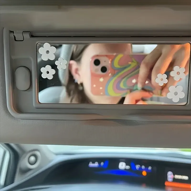 Car rearview mirror flower decals cute decorative accessories vinyl decal mirror mobile phone notebook holographic car stickers Girly Car Accessories Stickers for Cars