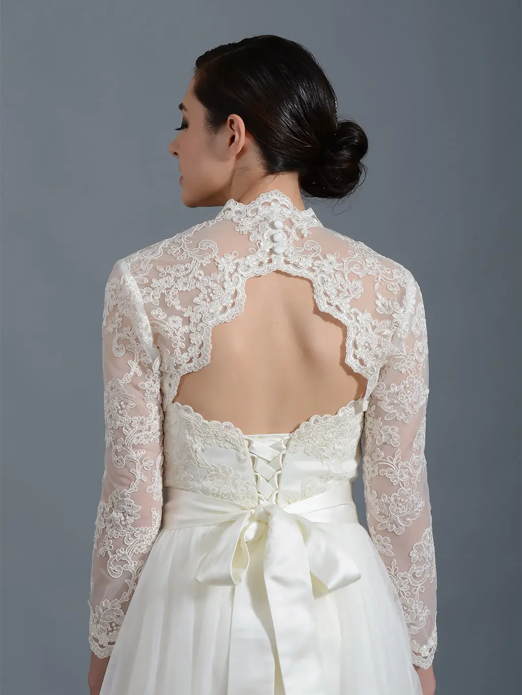 Ivory long sleeve lace bolero with keyhole back