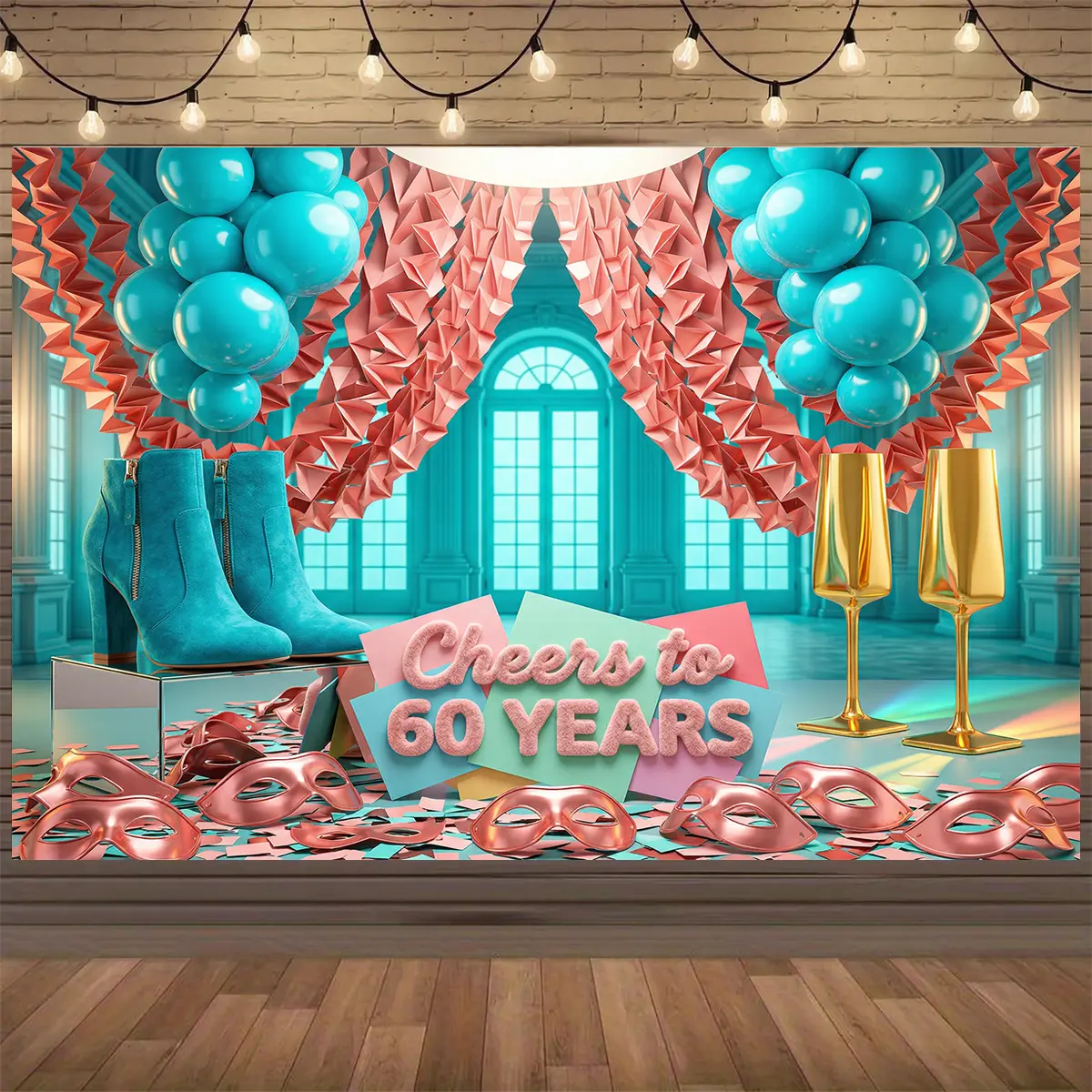 Rose Golden 60th Birthday Banner Kit - Lightweight Polyester Backdrop, Hanging Room Props for Women's Birthday Parties, Festive Supplies for Party Planners, Photo