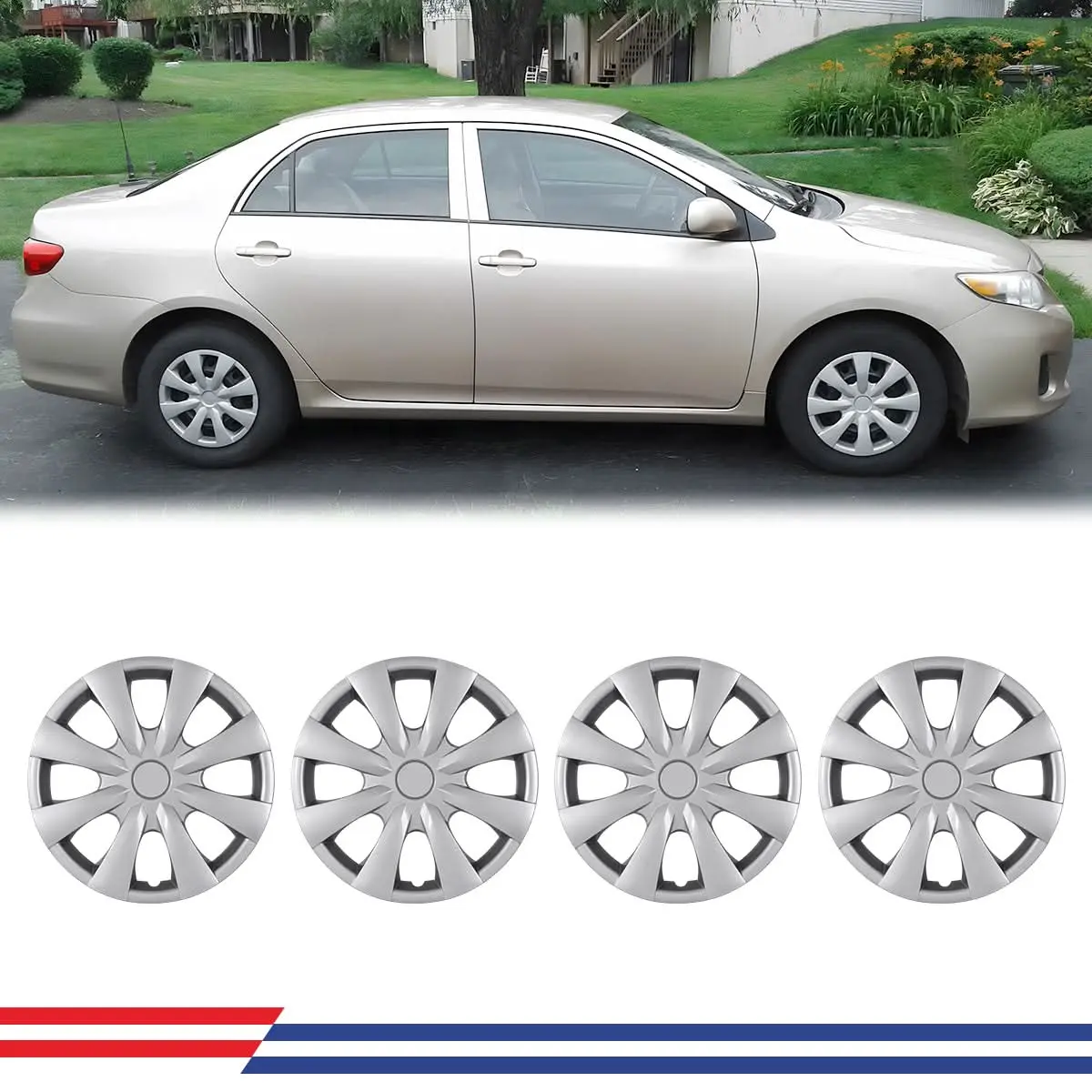 WOLFSTORM 4-Pack 15in 8-Spoke Look Wheel Rim Cover Hubcaps - ABS+PC Wheel Skins, Automotive Replacement Parts for 2009-2019 TOYOTA COROLLA Appearance Upgrade, Hubcaps Set