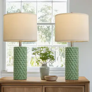 26" Tall Table Lamp for Living Room -Green Lamps Set of 2 Modern Ceramic Lamps for Night Stands, Bedside Lamp for End Tables, Nightstand Lamps for Bedroom