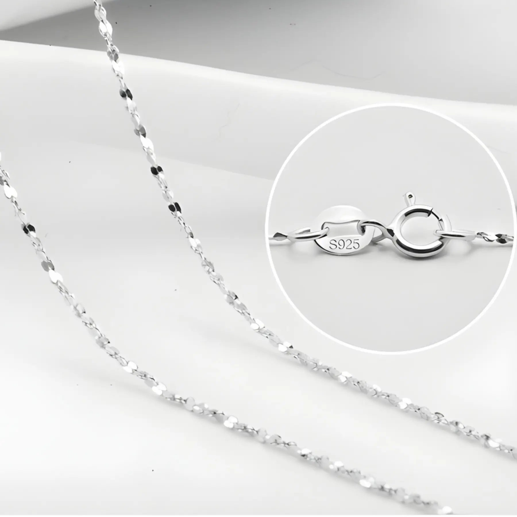 925 Sterling Silver Sparkle Chain Necklace, Casual Diamond Cut Design, 18" (45 cm) Layering Necklace