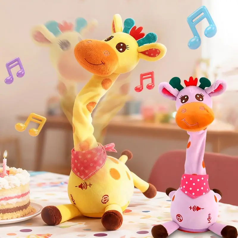 Giraffe-Shaped Stuffed Toy, Talking Repeat Function, Dancing Swaying, 10 Songs, Musical Glowing, Adjustable Volume, Kids' Interactive Plush Toy for Gifts, Giraffe-Shaped Stuffed Toys