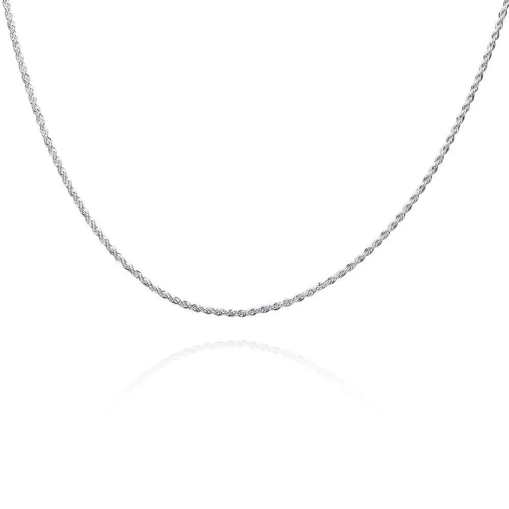 Unisex Sterling Silver Plated Twisted 2MM Chain Necklace Lobster 16" to 24" B36