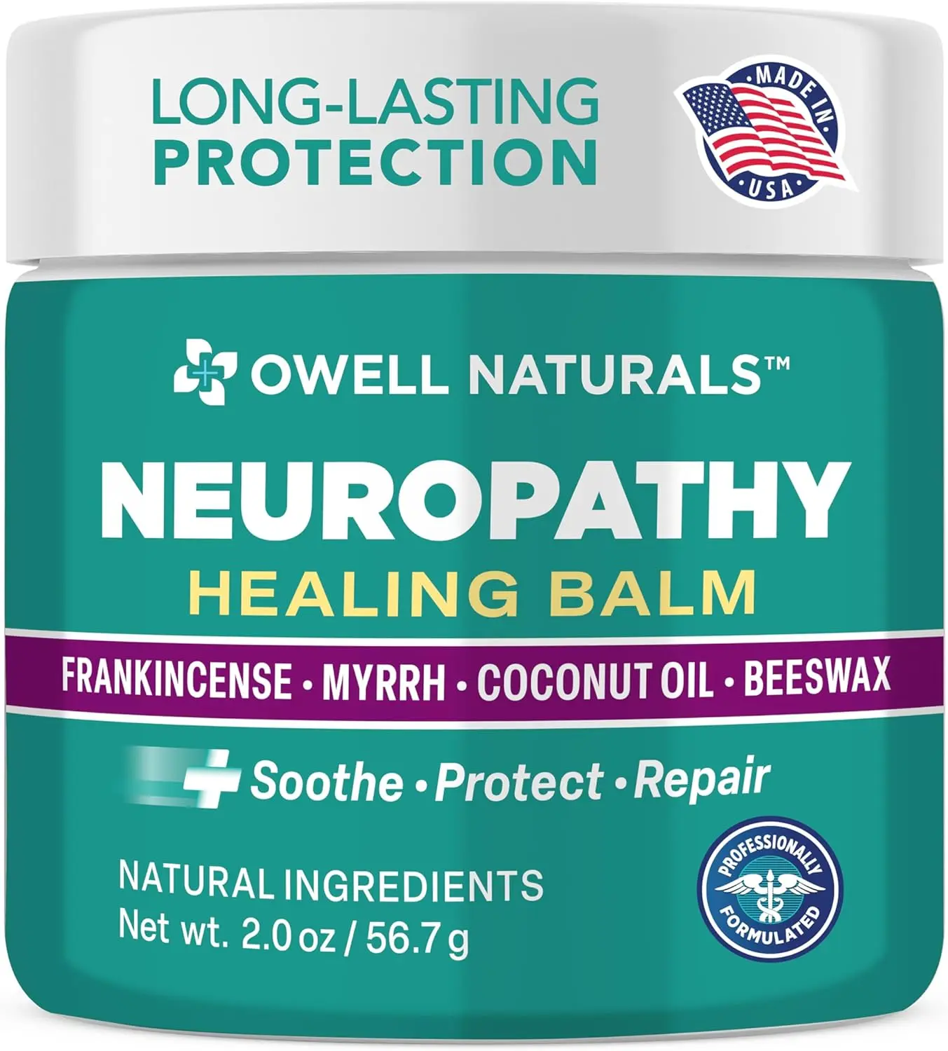 Owell Naturals Neuropathy Balm for Feet, Muscles & Joints – Long Lasting Comfort Formula with Frankincense, Myrrh, Coconut Oil, Beeswax – Fast Absorbing Botanical Skin Care, 2 oz