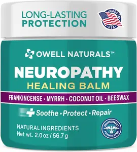 Owell Naturals Neuropathy Balm for Feet, Muscles & Joints – Long Lasting Comfort Formula with Frankincense, Myrrh, Coconut Oil, Beeswax – Fast Absorbing Botanical Skin Care, 2 oz
