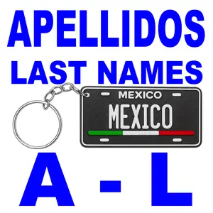 APELLIDOS A-L Llavero de Plastico de Mexico Personalizado Estilo Mini Placa o Matricula en 3D | Custom Last Names Keychain Mexican Mini License Plate Design | Llaveros Personalizados de Plastico PLA Plastic Keychains