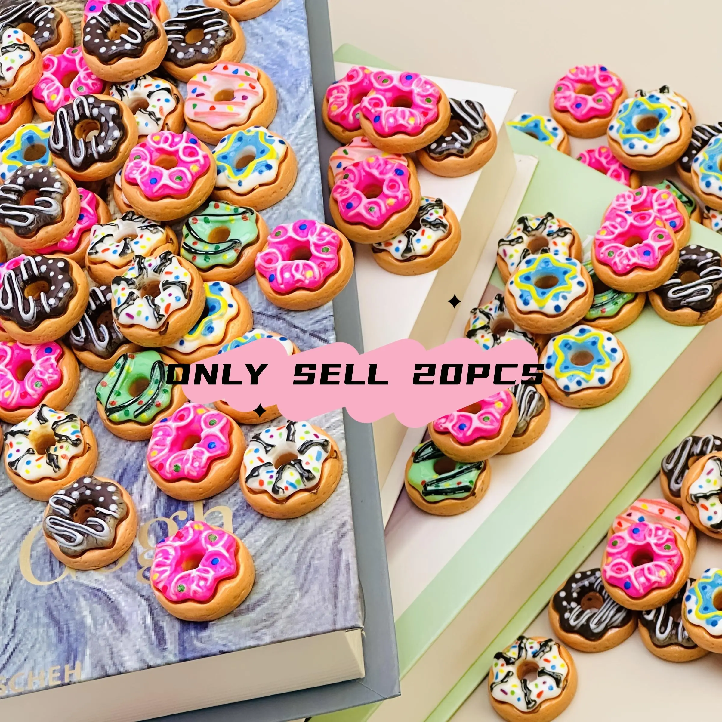 20 Piece Resin Donut Miniature Decorations, Decorative Piece, Perfect for Living Room Bedroom Tabletop Decoration, Home Decor, Shop Display, Christmas Gifts, Decoration Items