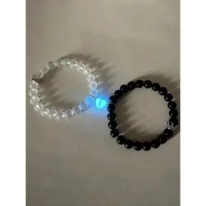 Unisex Luminous Magnetic Heart Charm Bracelets for Couple Trendy Minimalist Beaded Bracelets Chic All-match Vintage Jewelry As Gift for Daily Decor
