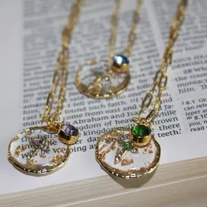 Personalized Birthstone Cross Necklace Gold Flake Resin Pendant with Custom Birthstone Options for Unique Jewelry Gift