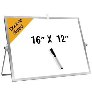 Desktop Whiteboard with Stand, 16" x 12" Double-Sided Dry Erase Board with Stand, Portable Stand White Board for Office, Home, School