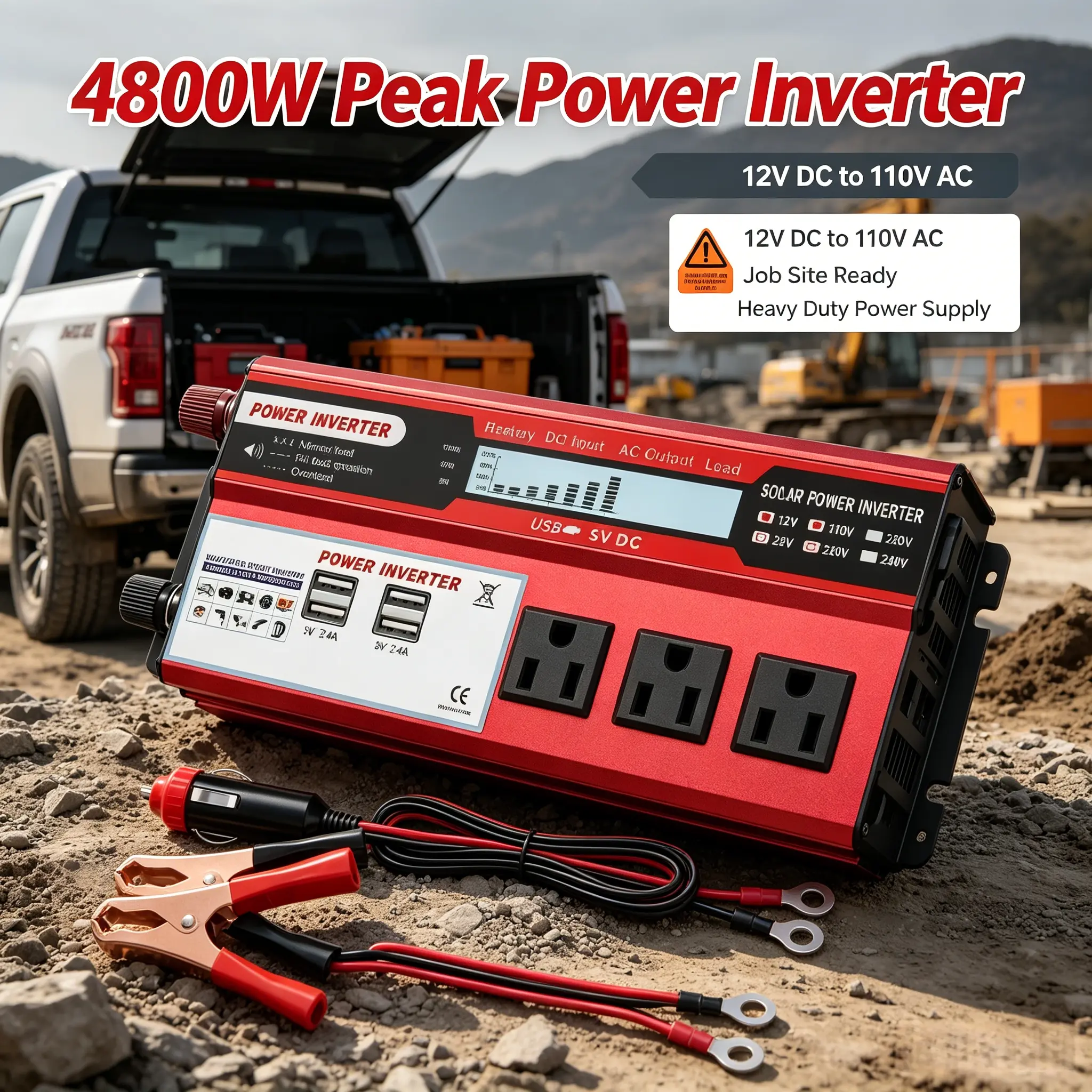Portable Power Inverter, 4800W Heavy-Duty Pure Sine Wave Mobile Unit for Outdoor Emergency Backup, Small Appliances OK, Portable Inverter, Inverter Compatible