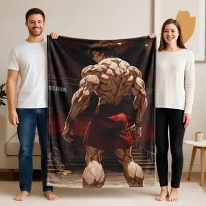 Baki Hanma's back muscle strength demonstration in "Baki" themed flannel blanket - Flannel Throw Blanket, Super soft flannel blanket, suitable for beds and sofas, all-season use, modern design, digitally printed pattern, 100% polyester, machine washable