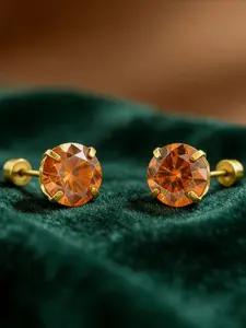 1pair 0.5 Carat Golden Simple Four Prongs Orange Synthetic Moissanite Stud Earrings, These Elegant Eternity Wedding Jewelry Pieces Make Perfect Gifts for Men and Women