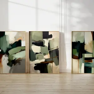 Sage Green Decor Set Of 3 Japandi Abstract Art Print Wabi Sabi Neutral Wall Art Modern Minimalist Aesthetic Poster Unframed