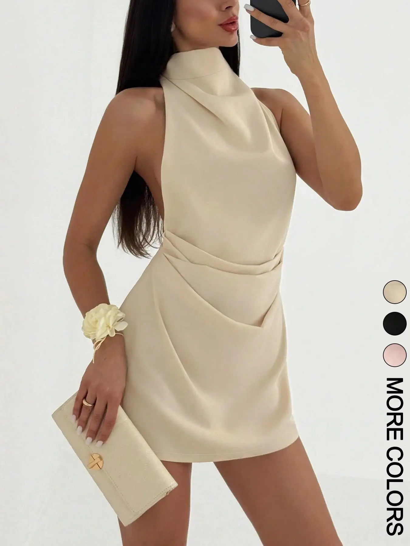 Women's Halter Backless Mini Dress, Fitted Waist Slimming Bodycon Party Gown, Casual Plain Pattern Chic Clothing for Special Occasions