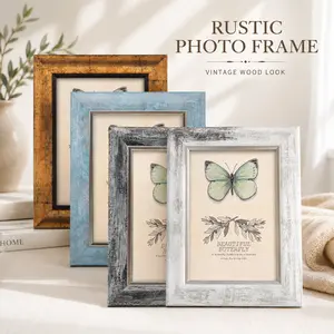 Picture Frame Set + 5x7 Rustic Retro Picture Frames Set Of 4 + HD Shatterproof Plastic Cover, Dual Wall & Tabletop Display + Rustic Photo Frames + Farmhouse Home Decor + Ideal For Family Wedding Photo Display, Birthday Housewarming Gift For Friends