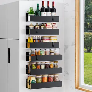 6 Pack Magnetic Spice Rack Organizer with Hooks for Refrigerator and Oven, Black Fridge Organizers and Storage for Kitchen mothersdaygift
