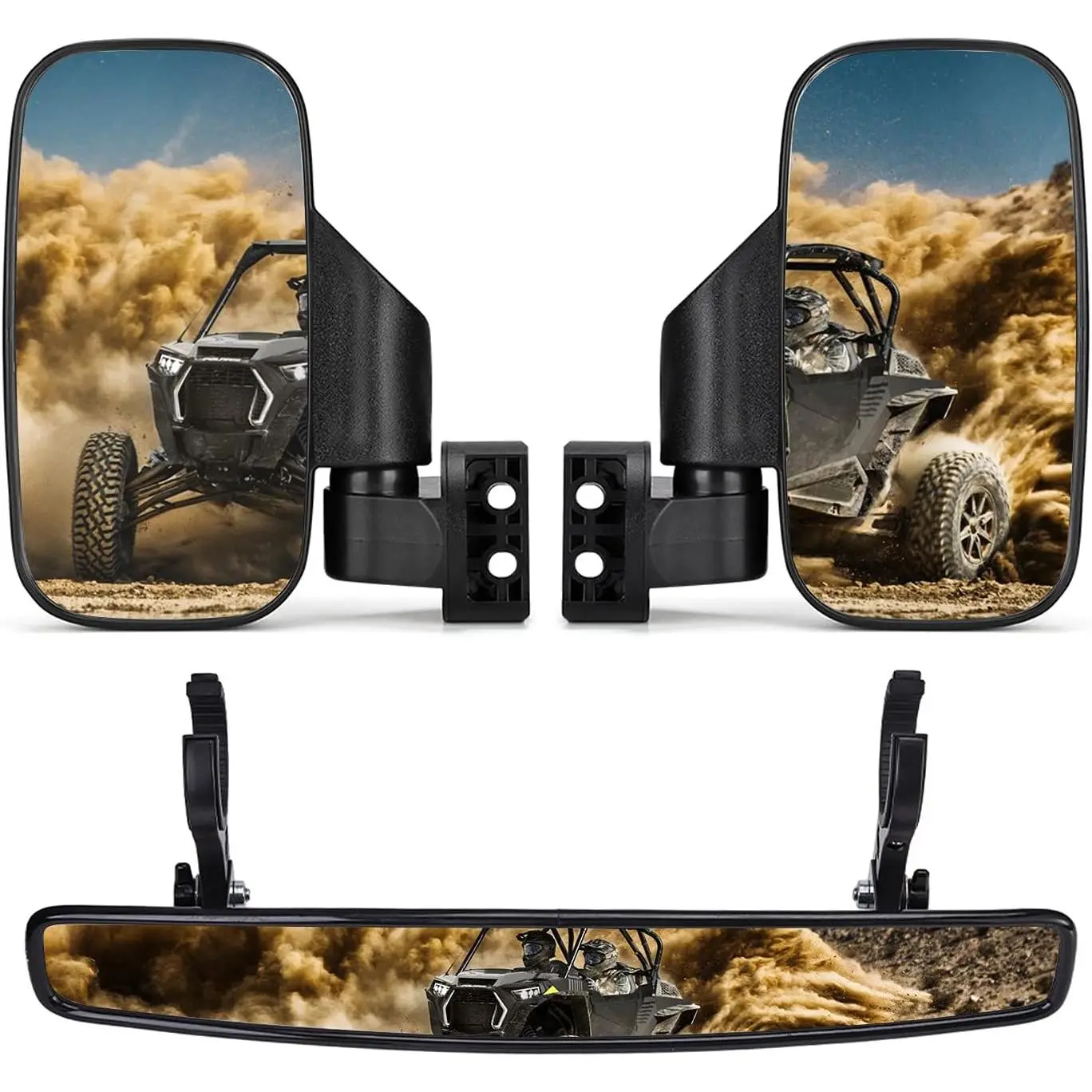 UTV Side Mirrors and Rear Center Mirror with 1.5" to 2" Roll Bar Cage Compatible with Polaris RZR 900, XP 1000/4, Pro XP/4, Turbo/4, Commander Maverick X3 Viking RhinoTeryx