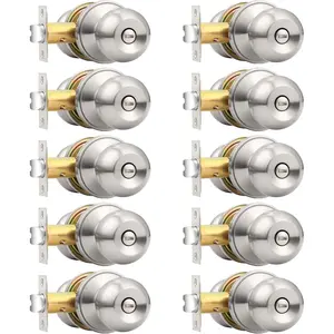Bedroom Bathroom Door Knobs Brushed Nickel Door Handles, Interior Door Knobs Locks  Door Knobs Stainless Steel, 10 Pack