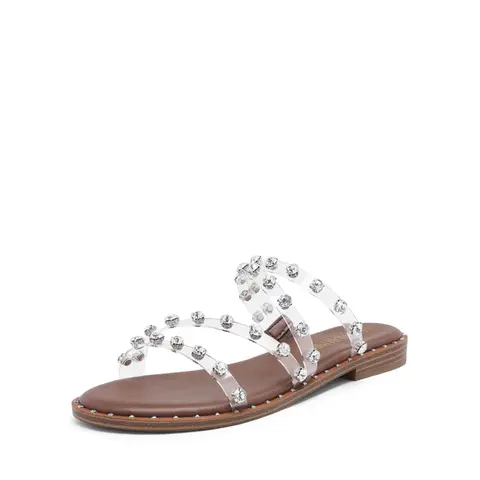 Dream Pairs Women's Flat Footwear - Soft Padded Foam, Open Toe, Studded Decorative Rhinestone Walking Sandals