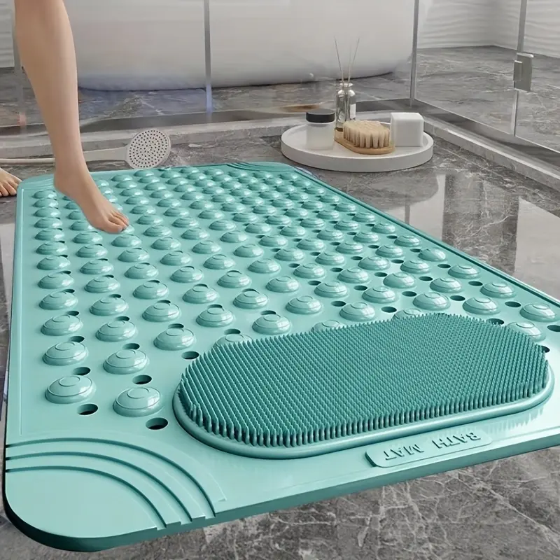 1pc Non-Slip Rectangle Shower Bathtub Mat with Drain Holes, Suction Cups for Bathroom Home Supplies, Home Decor