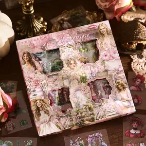 Pet Waterproof Stickers 100 Sheets Unique Design Gift Box, European Vintage Style Planner Supplies, Cut Film Stickers