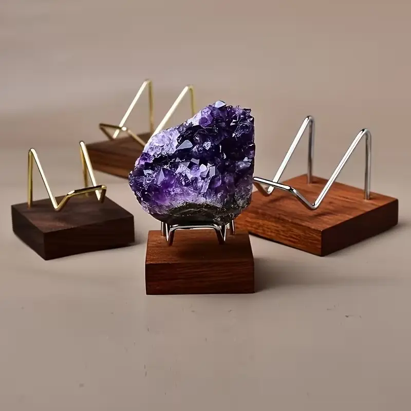 Mineral Display Stand, Metal Wooden Base Crystal Jewelry Rack, Stone Holder, Fossil Specimen Showcase, Rocks, Quartz, Agate, Christmas Gift, Display Shelf, Display Storage Rack, Display Bases
